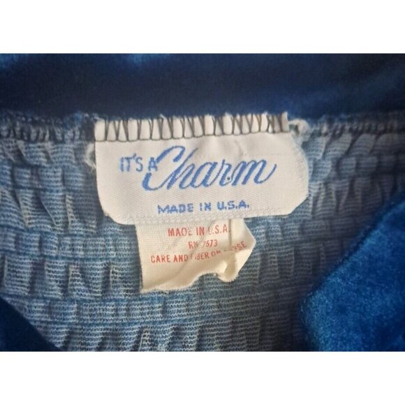 Womens Vintage Velour Robe Housecoat Blue Ultra Soft 3/4 Zip Pocket USA Made S - Picture 4 of 6